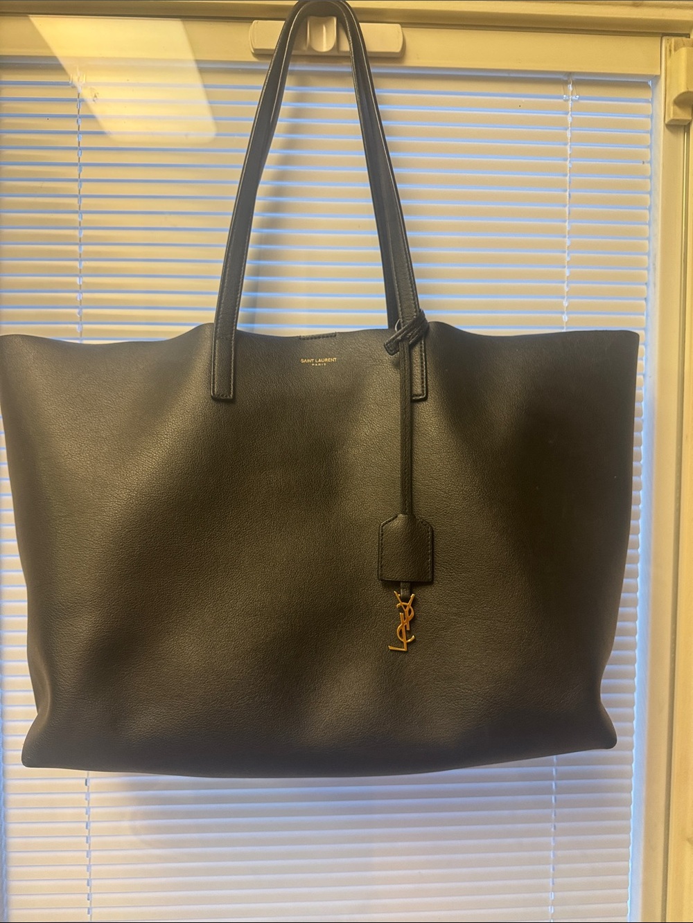 Yves Saint Laurent Black Leather Tote with Gold YSL Charm